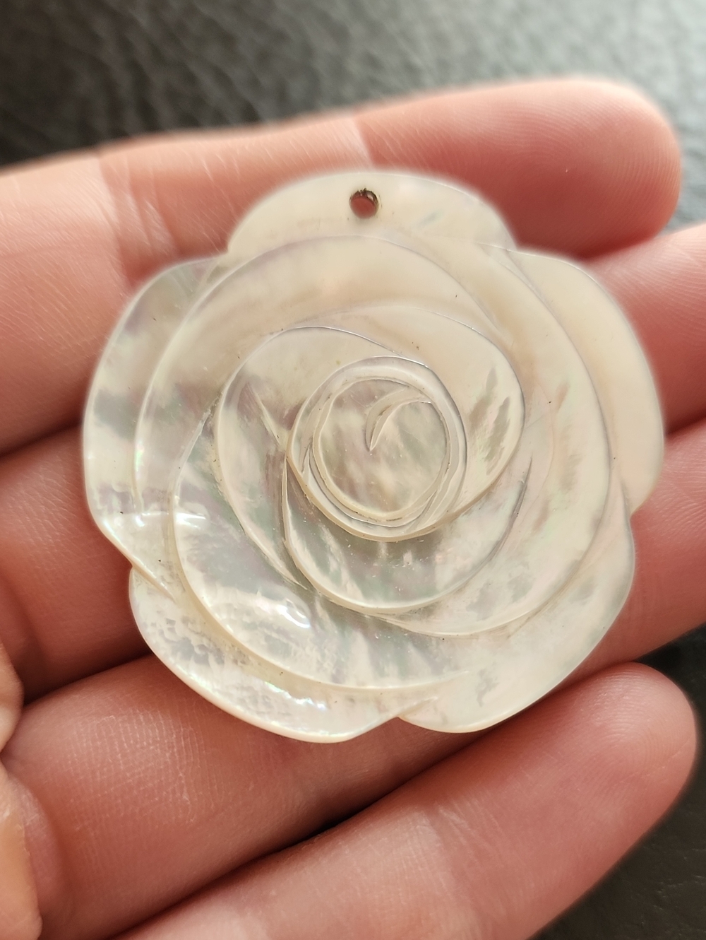 Mother of Pearl Rose Pendant - Iridescent White Floral Charm